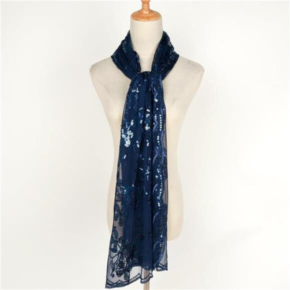 Glittering Scarf Mesh Sequin for Wedding Navy Blue - Picture 3 of 7